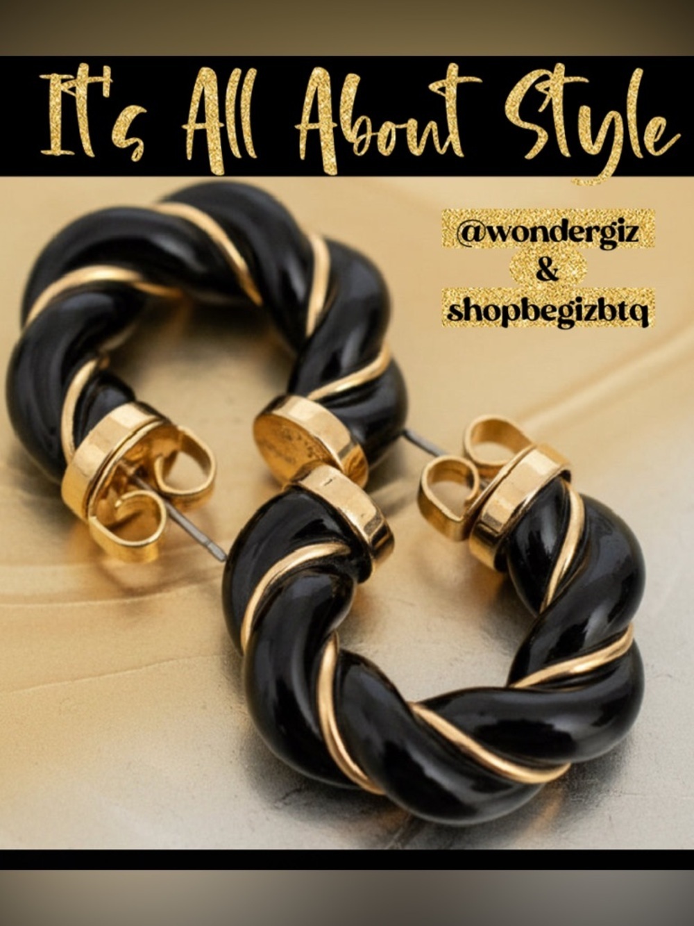 Authentic Tory Burch Black and Gold Textured Rope Hoop Earrings NWT - Picture 7 of 14